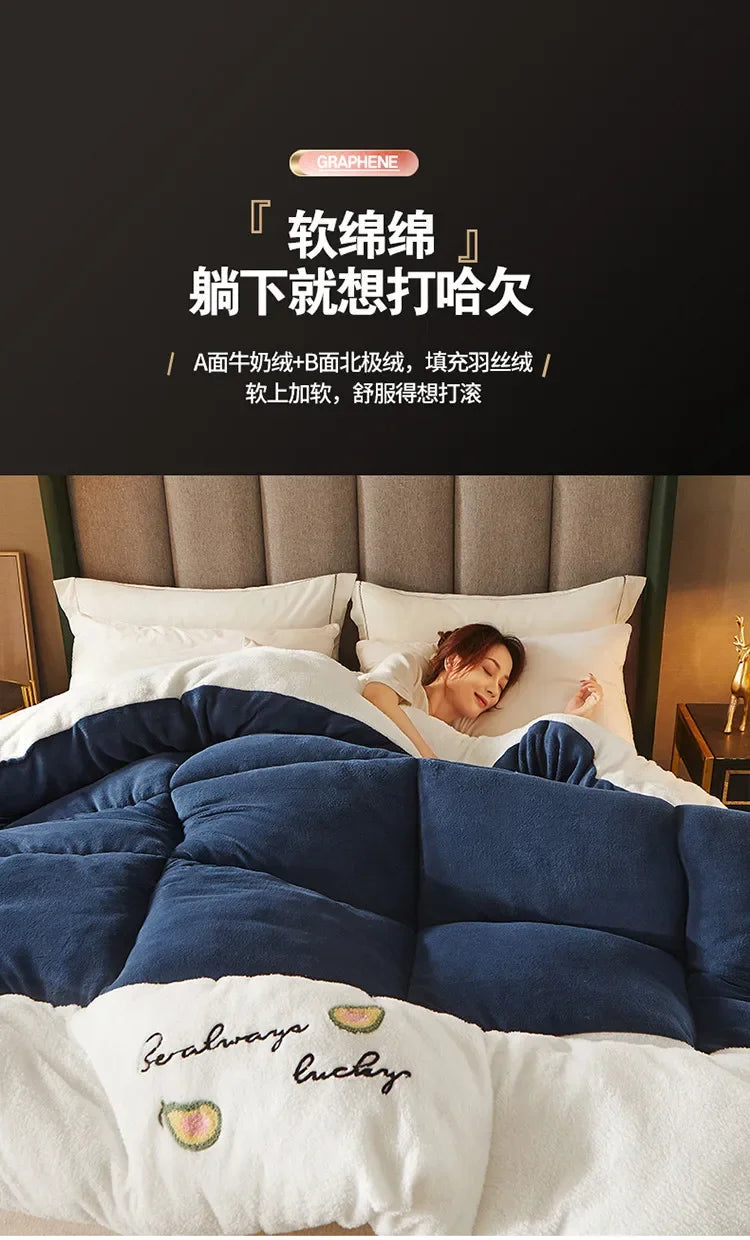 Thicken Lamb Double-faced Velvet Quilt Wool Super Warm Winter Comforter Students Dormitory Luxury Blanket Soft Quilt Duvets