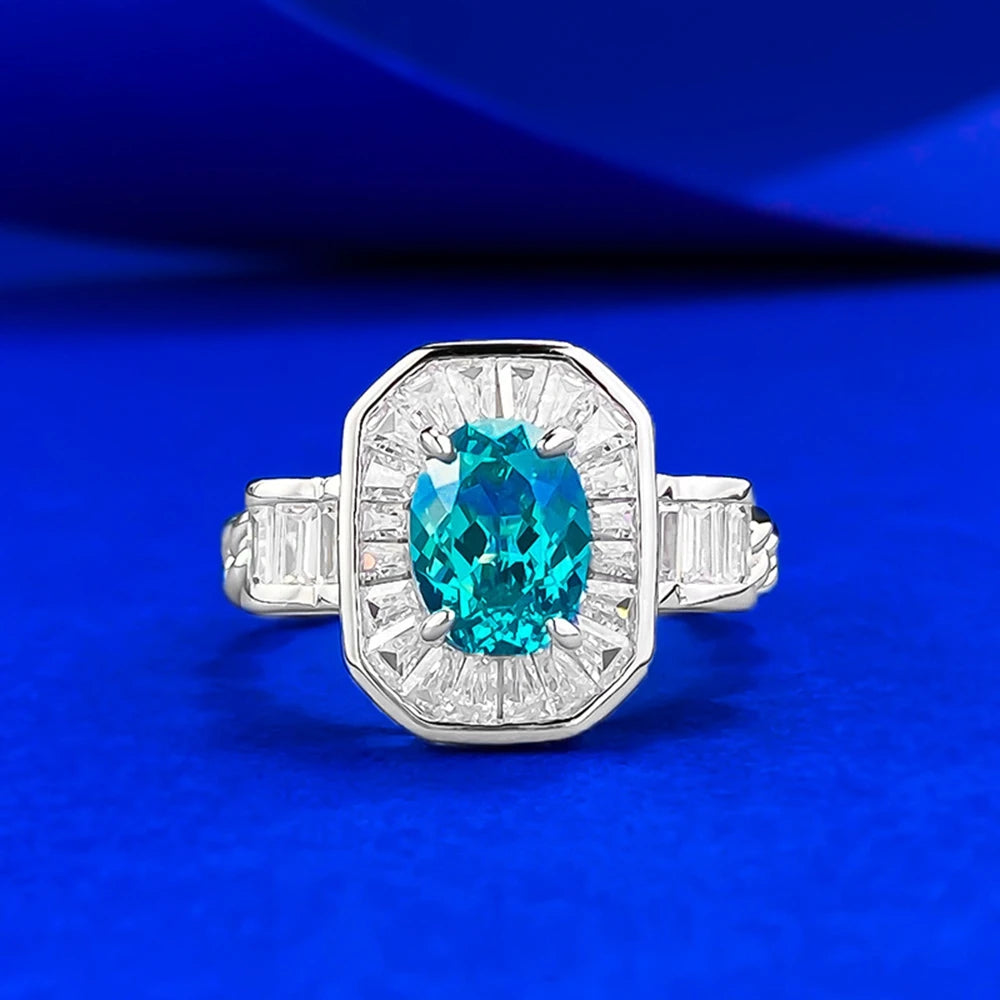 Wong Rain Vintage 925 Sterling Silver Oval Cut 6*8 MM Paraiba Tourmaline Gemstone Ring for Women Fine Jewelry Anniversary Gifts
