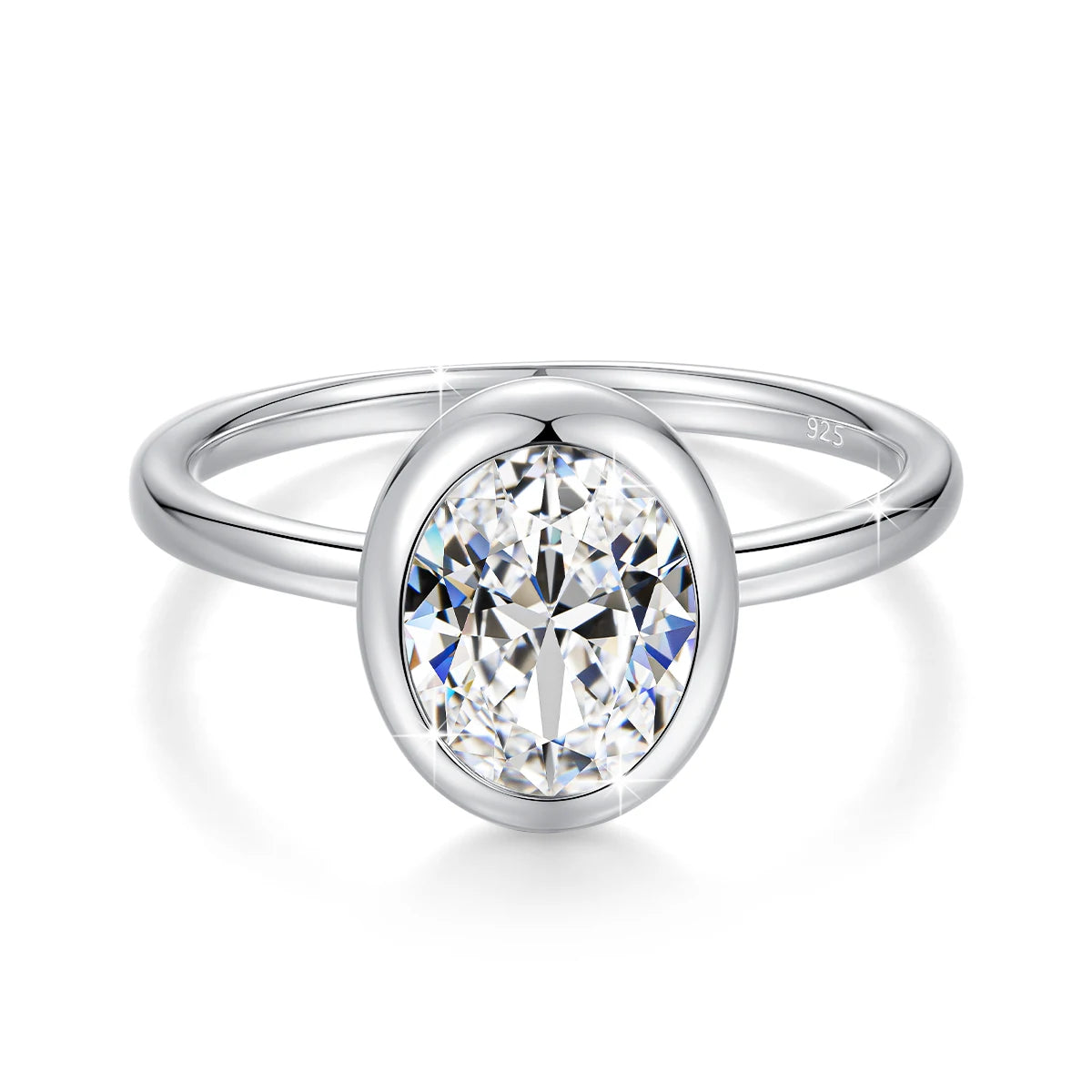 2CT Oval Cut Moissanite Ring Bezel Setting 925 Sterling Silver Solitaire Rings for Women Engagement Wedding Anniversary Jewelry