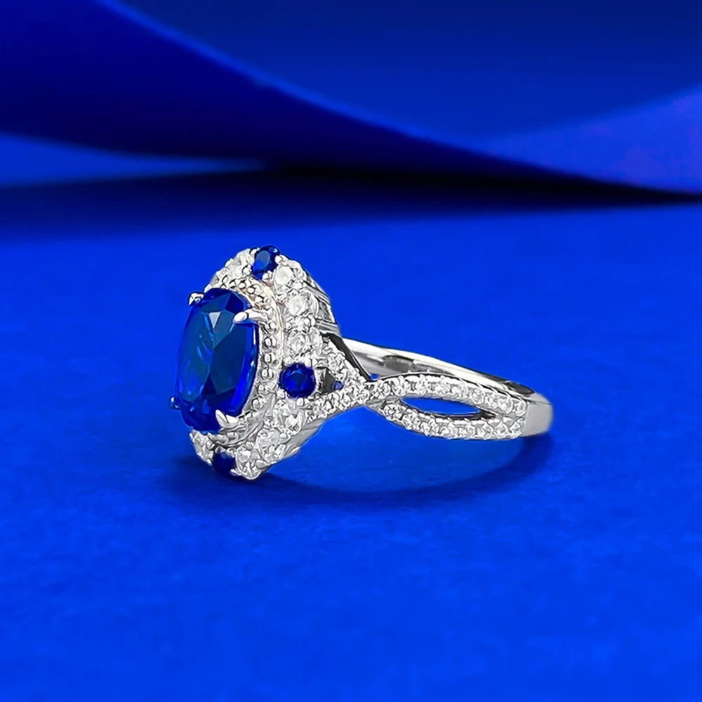 Wong Rain Classic 925 Sterling Silver Oval Cut 6*8 MM Sapphire High Carbon Diamond Gems Engagement Rings Fine Jewelry Wholesale