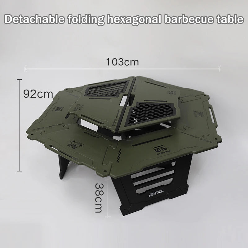 Multi-Functional Camping Table Portable 6-Sided BBQ&Tea Table, Foldable&Removable Outdoor Stove Complete Set For Outdoor Cooking