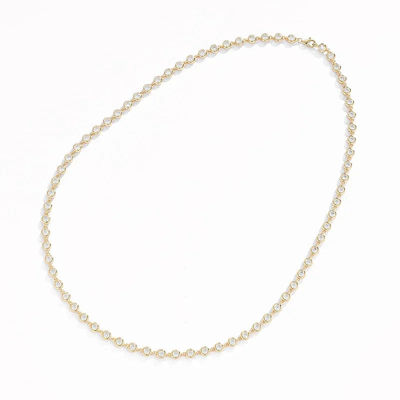BXINY 3mm Bubble Moissanite Tennis Necklace S925 Silver for Women Bezel Set Diamond Neck Chain Party Jewelry Gifts GRA Certified