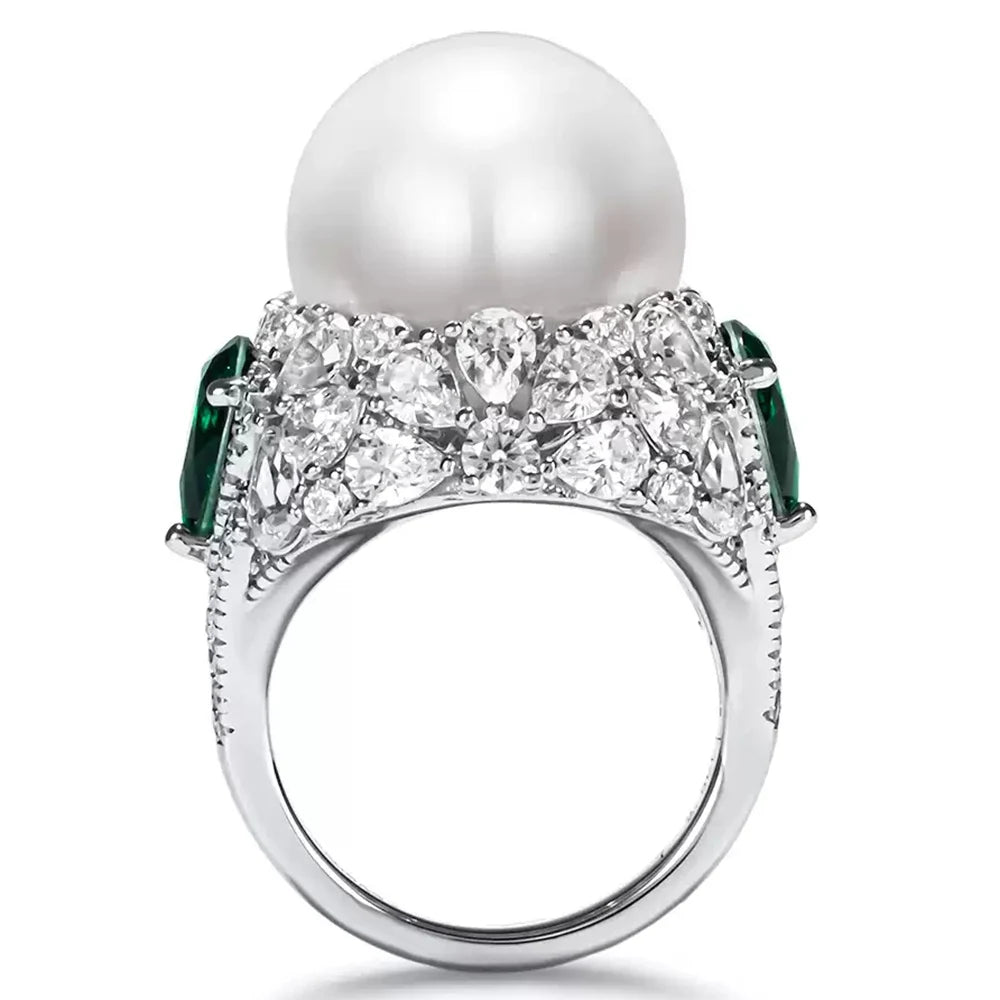 WUIHA Vintage 925 Sterling Silver Lab Sapphire Pearl Emerald High Carbon Diamonds Gemstone Wedding Engagement Ring Fine Jewelry