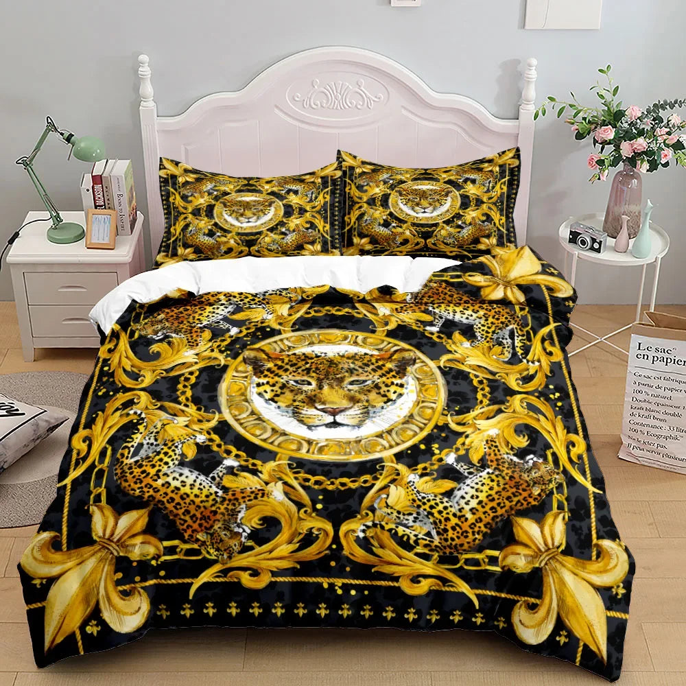 Luxury Baroque Pattern Bedding Set Golden Duvet cover set Twin Double Queen King Size Comforter cover set for Gift Bed Linen