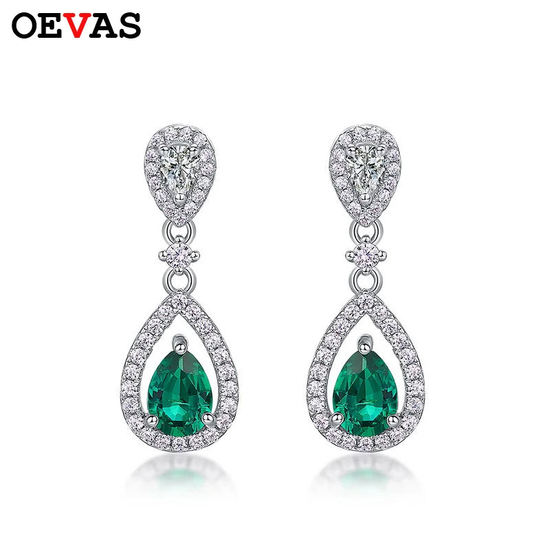 OEVAS Vintage Lab Grown Emerald  Earrings for Women High Carbon Diamond earrings 100% 925 Sterling Silver Fine Jewelry  Gift