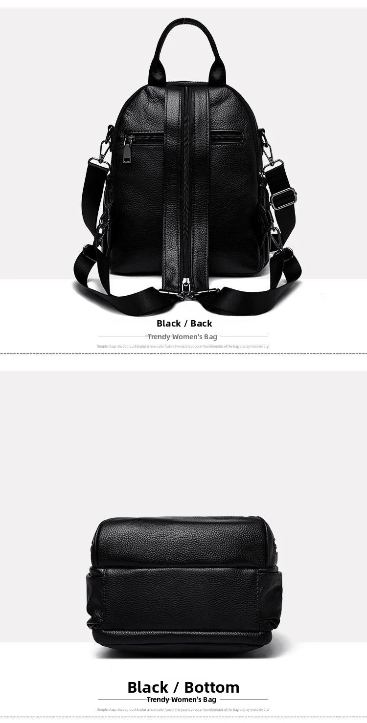 2026 New Fashionable Pure Color Leather Backpack Women's Cross-Border Travel Bag Durable Soft Cowhide Shoulder Bag for All Ages