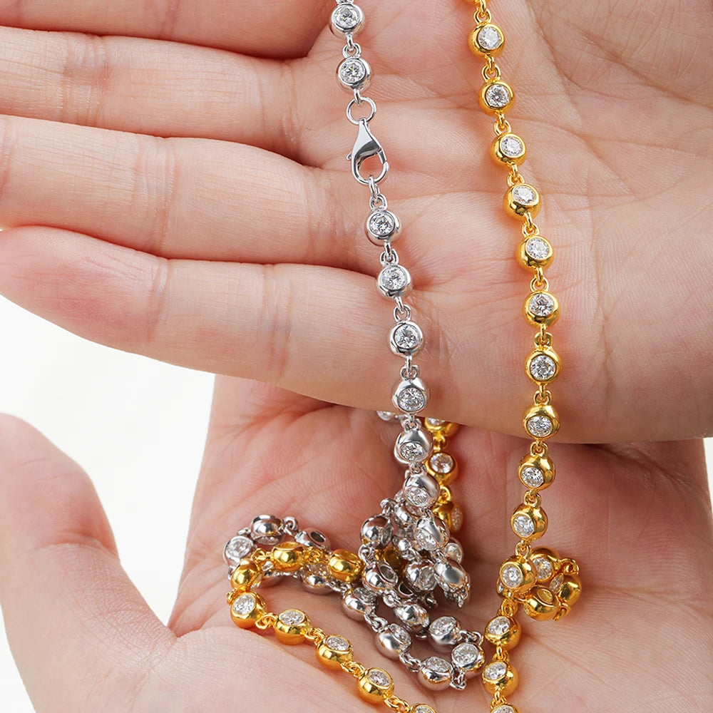 BXINY 3mm Bubble Moissanite Tennis Necklace S925 Silver for Women Bezel Set Diamond Neck Chain Party Jewelry Gifts GRA Certified