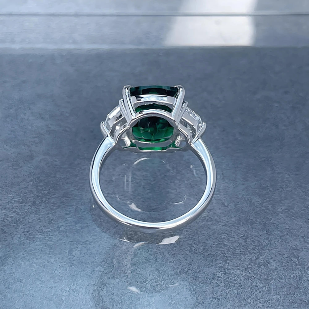 Wong Rain Vintage 925 Sterling Silver 10*14 MM Emerald High Carbon Diamonds Gems Ring for Women Fine Jewelry Anniversary Gifts