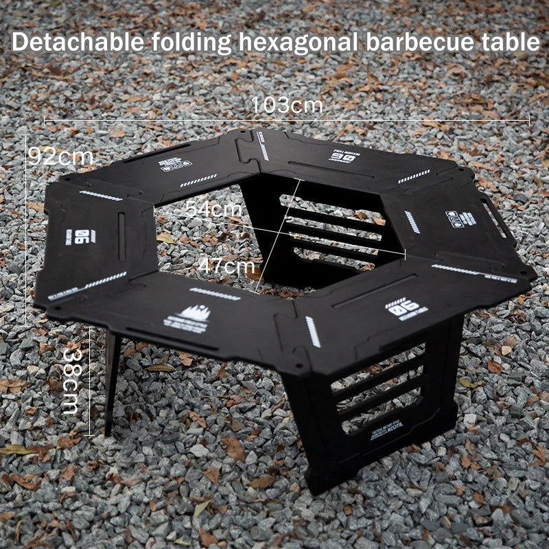 Multi-Functional Camping Table Portable 6-Sided BBQ&Tea Table, Foldable&Removable Outdoor Stove Complete Set For Outdoor Cooking