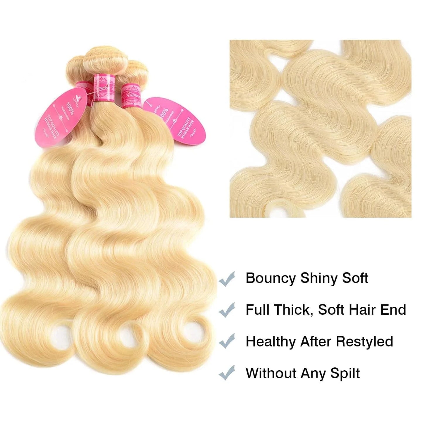 Smilegirl 12A Raw Virgin Human Hair 613 Blonde Bundles Body Wave Premium Double Weft Hair Extensions 10-30 Inch 1 3 4 Bundles for Women