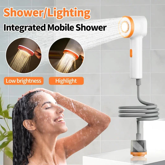 New Portable Outdoor Electric Shower with 2500mAh USB Charging Waterproof Mobile Showerhead for Camping Car Washing and Lighting