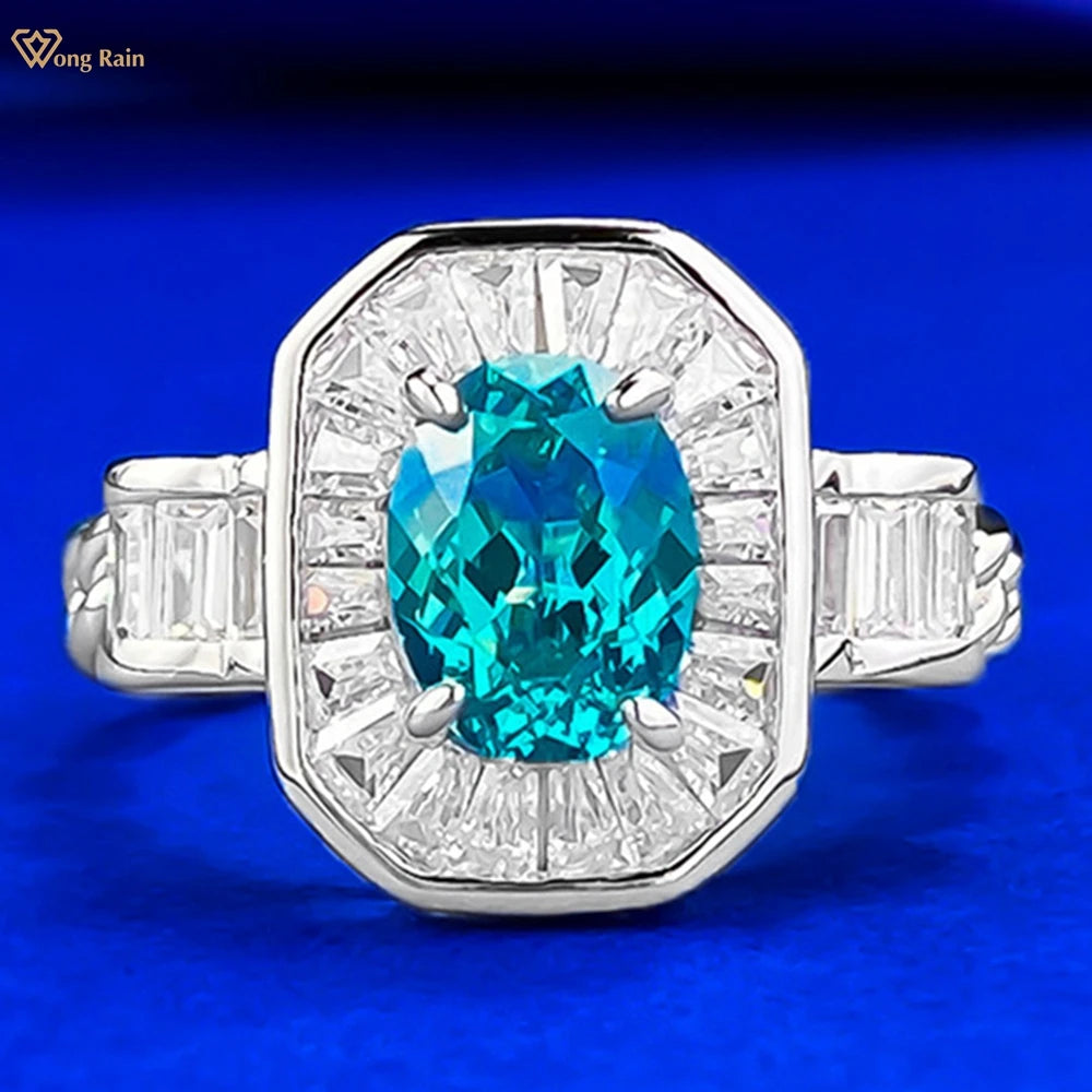 Wong Rain Vintage 925 Sterling Silver Oval Cut 6*8 MM Paraiba Tourmaline Gemstone Ring for Women Fine Jewelry Anniversary Gifts