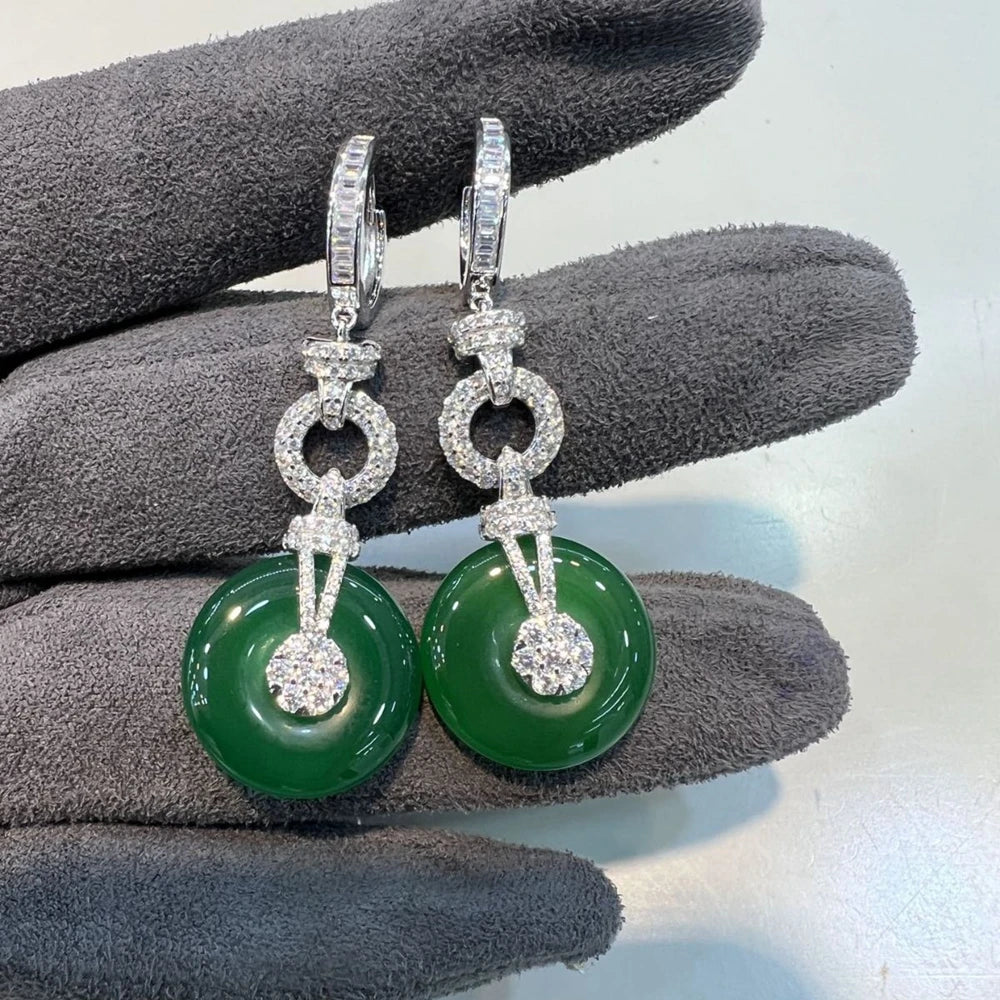 Wong Rain Vitnage 925 Sterling Silver Chalcedony High Carbon Diamond Gemstone Drop Dangle Earrings Fine Jewelry Anniversary Gift