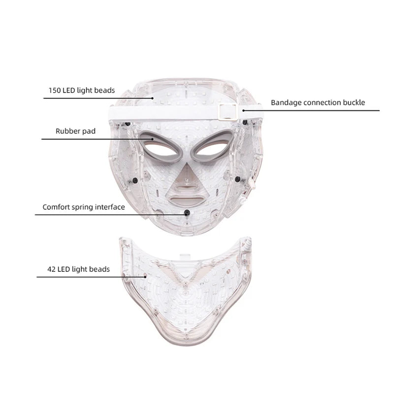 7 Color LED Photon Face Mask Skin Rejuvenation Anti-Aging Neck Beauty Instrument for Acne, Wrinkles & Skin Tightening
