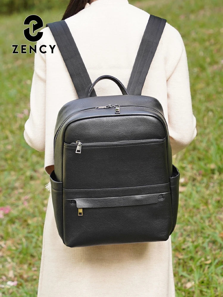 Zency Genuine Leather Backpack Bag Simple Casual Large Capacity Women's Knapsack Travel Outdoor Female Rucksack Unisex Mochilas