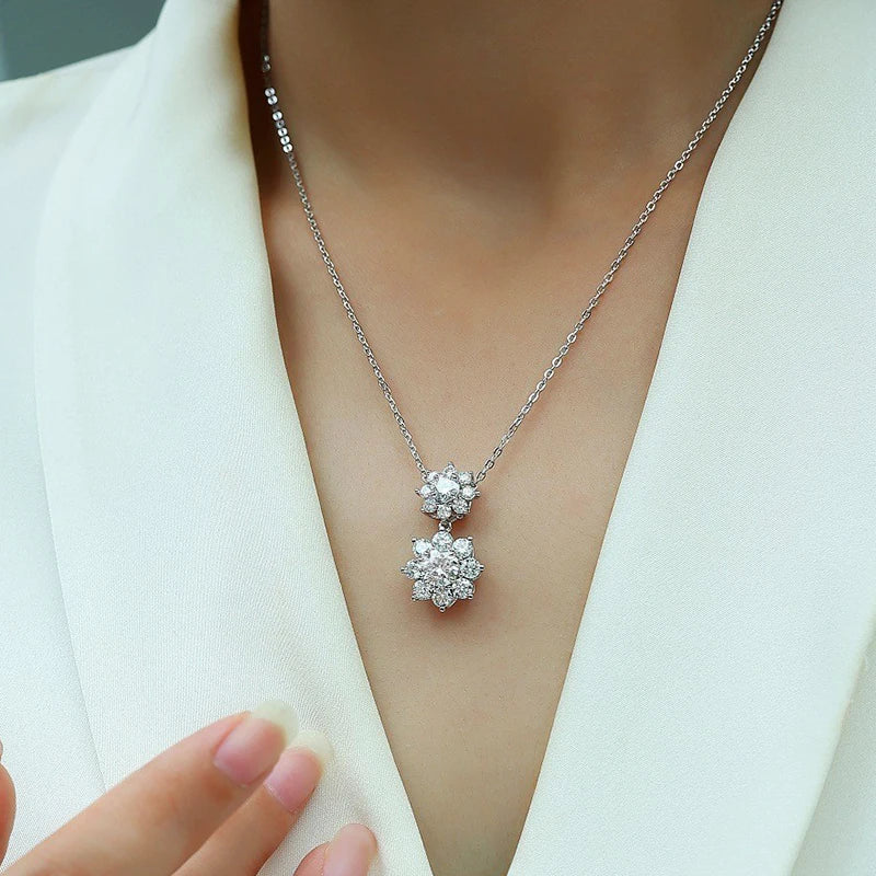 BXINY Full Moissanite Double Sun Flower Pendant Necklace S925 Silver GRA Certified Lab Diamond for Women Party Fine Jewelry Gift