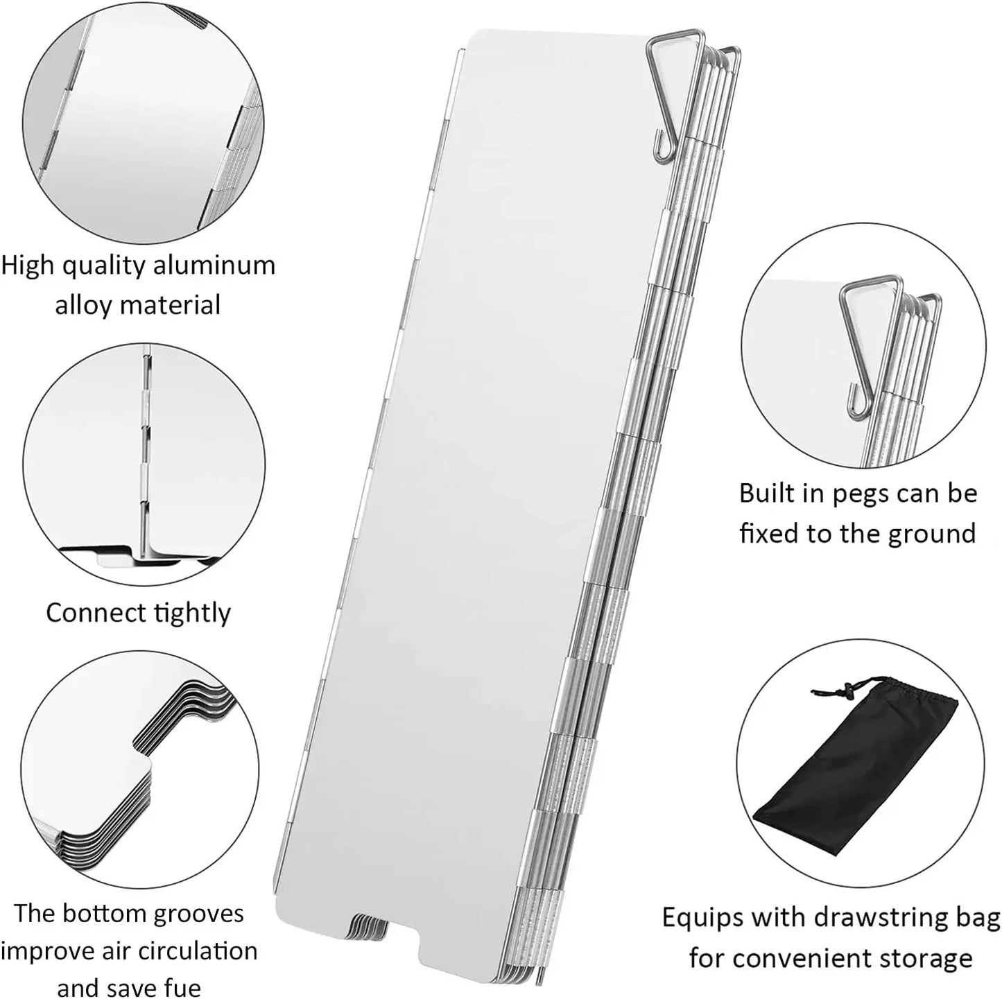 9/10/12 Plates Stove Windscreen, Aluminum Stove Windshield with Drawstring Bag, for Camping, Butane Stoves