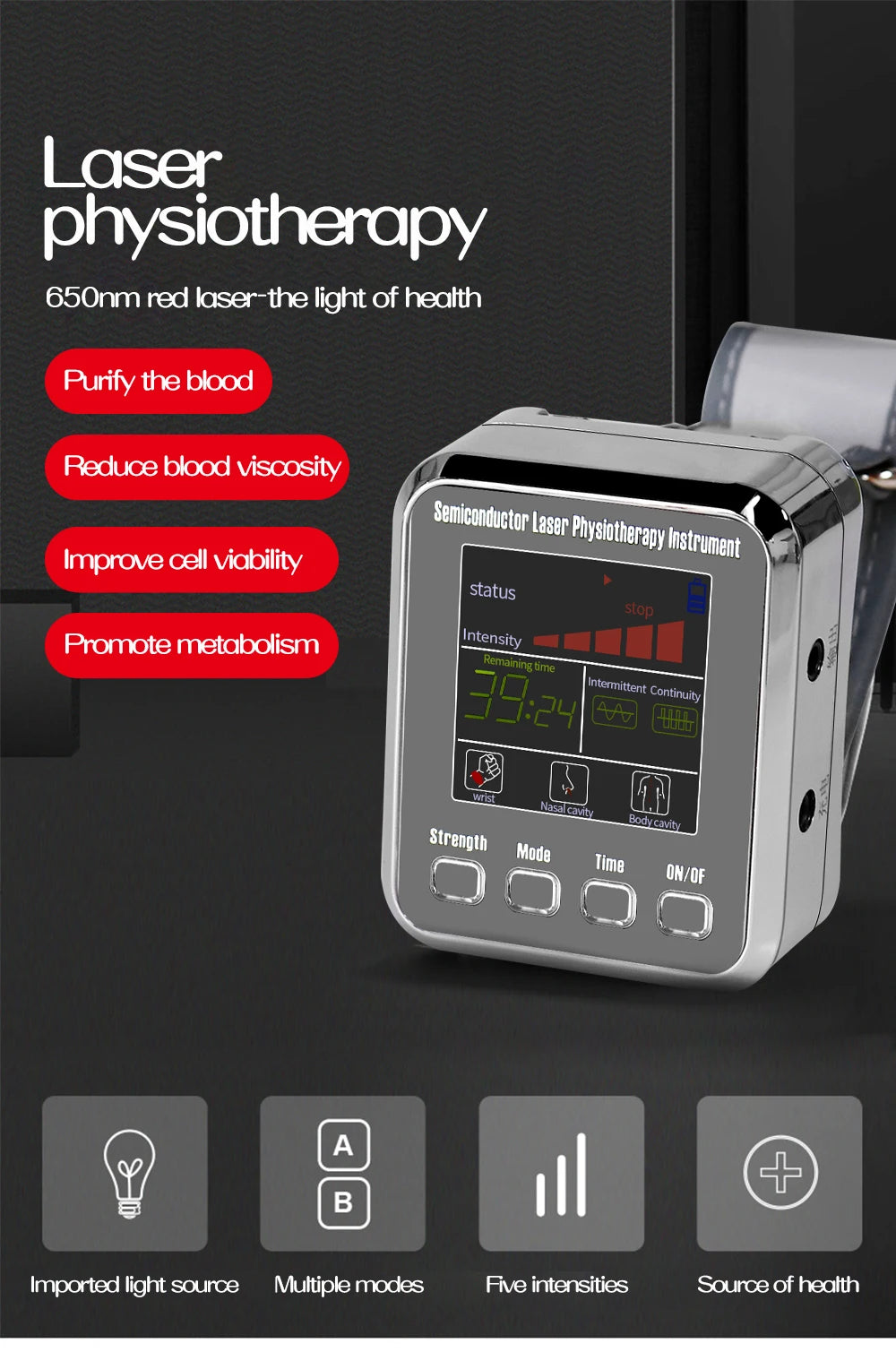 12-Hole Hypertension Laser Therapy Watch Semiconductor Blood Irradiation Treatment Instrument 650nm Acupuncture Points Watch
