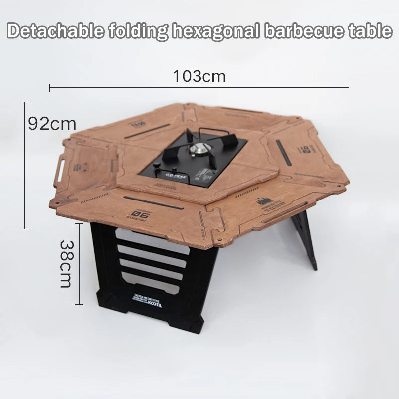 Multi-Functional Camping Table Portable 6-Sided BBQ&Tea Table, Foldable&Removable Outdoor Stove Complete Set For Outdoor Cooking