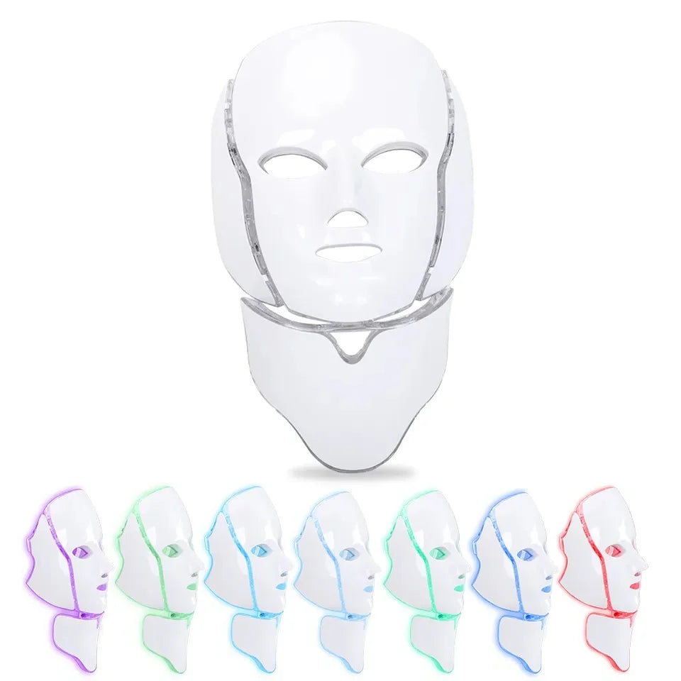 7 Color LED Photon Face Mask Skin Rejuvenation Anti-Aging Neck Beauty Instrument for Acne, Wrinkles & Skin Tightening