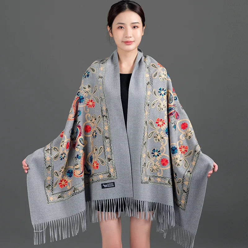 Pure Cashmere Floral Scarf: Artisan Elegance