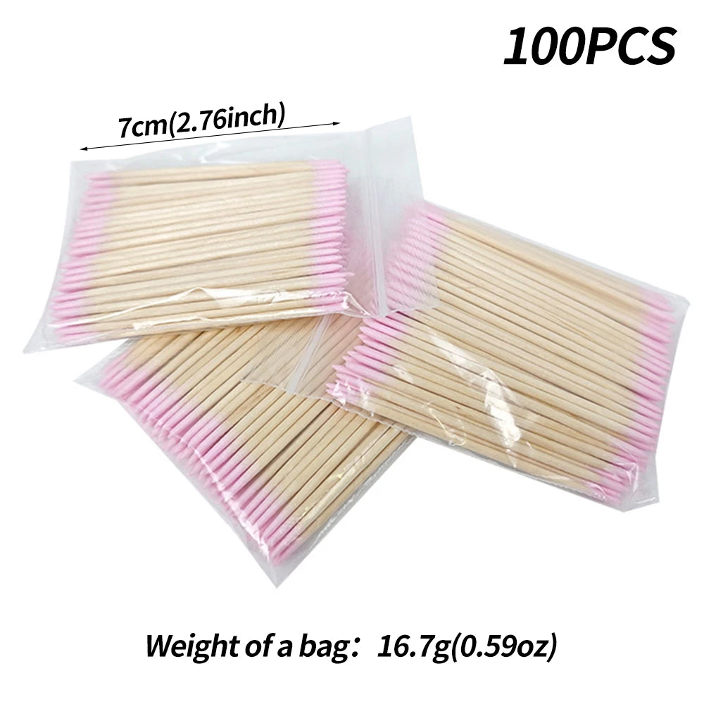 400pcs Pink Double Head Nail Art Cuticle Pusher Remover 7CM Orange Wood Sticks Cotton Swab Clean Tool for Nail Rhinestone Makeup