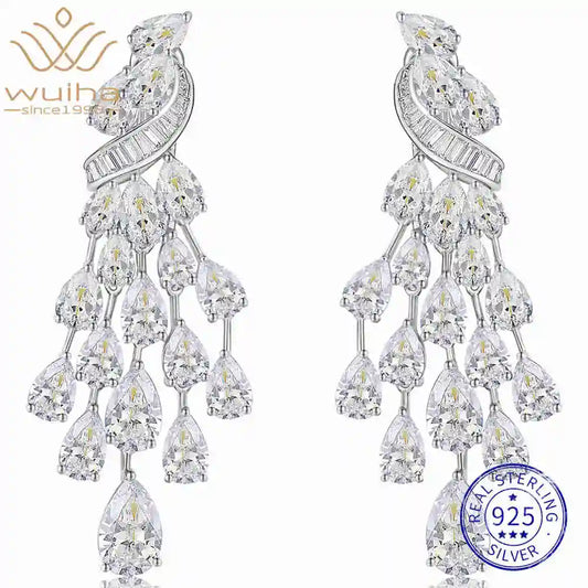 WUIHA Vintage 100% 925 Sterling Silver Lab Sapphire High Carbon Diamonds Wedding Engagement Drop Dangle Earrings Fine Jewelry