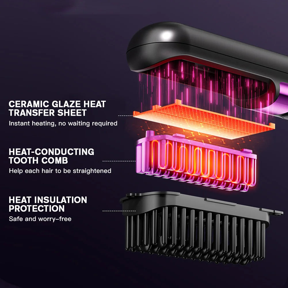 2026 New USB Charging Cordless Hair Straightener Brush-Portable Hair Straightening Brush LED Display for Women Travel Gift
