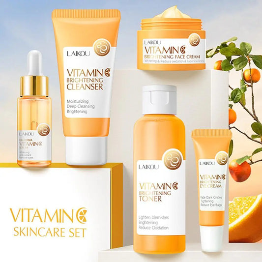 LAIKOU Vitamin C Skin Care Set Travel Size Kit For Gentle Skin Cleaning - Cleanser Toner Serum Eye Cream And Face Cream