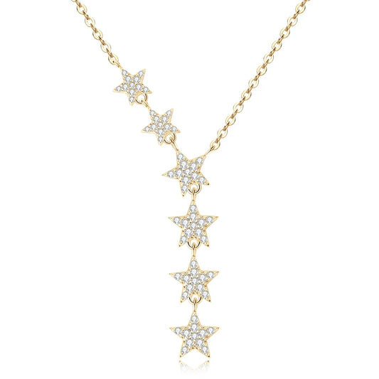 1.2mm&1mm&0.8mm Round Full Moissanite Diamond Y Shape Star Necklace for Women Real Silver 925 Charm Necklace Unique Jewelry Gift