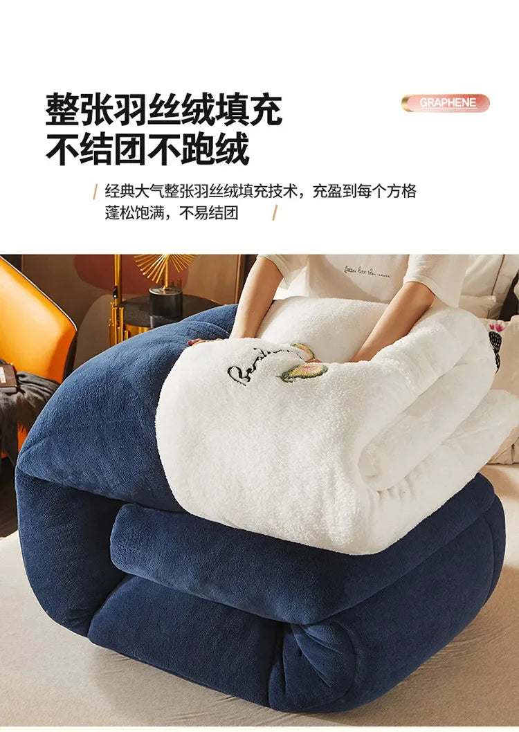 Thicken Lamb Double-faced Velvet Quilt Wool Super Warm Winter Comforter Students Dormitory Luxury Blanket Soft Quilt Duvets