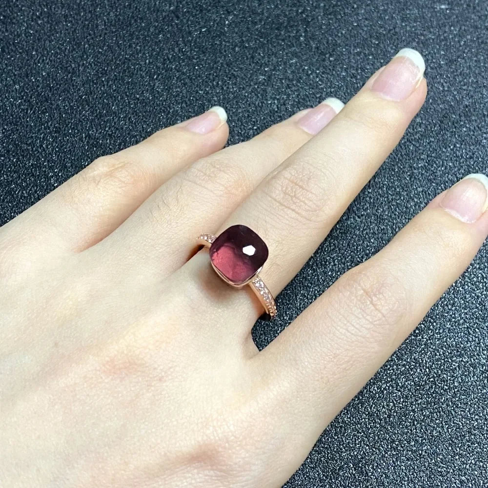 Ladies Square Candy Ring Slim Single Row Zircon Crystal Ring Platinum Plated Amethyst Jewelry Party Gift for Women