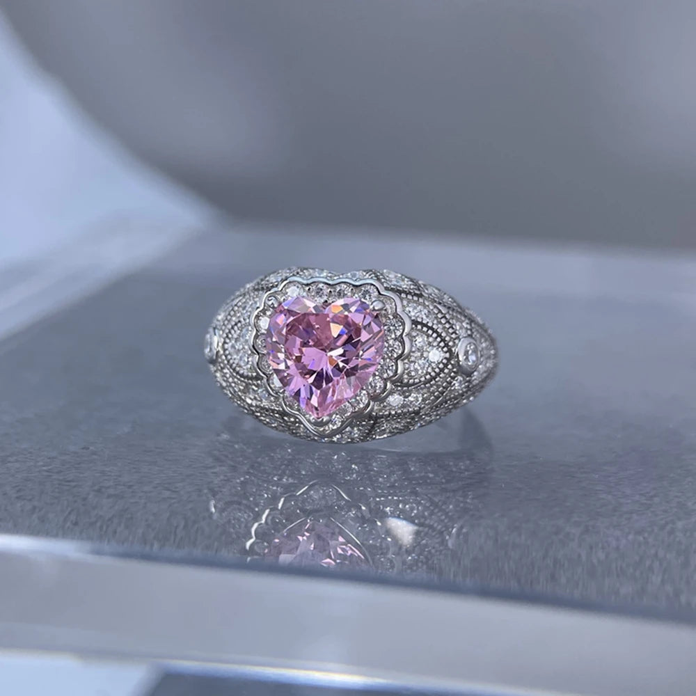 Wong Rain 925 Sterling Silver Heart Cut 8 MM Citrine Sapphire High Carbon Diamond Ring for Women Fine Jewelry Anniversary Gifts