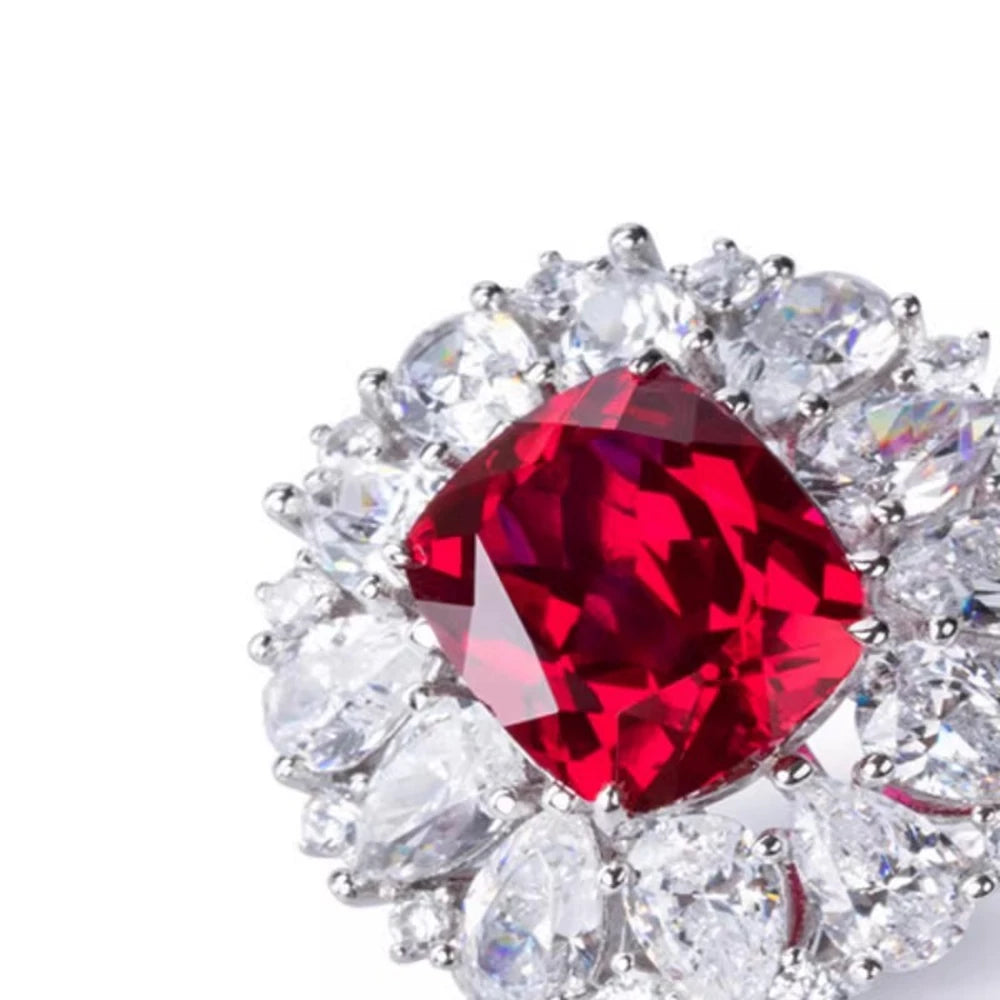 Wong Rain Luxury 925 Sterling Silver 10*12 MM Ruby High Carbon Diamond Gems Wedding Engagement Ring for Women Fine Jewelry Gifts