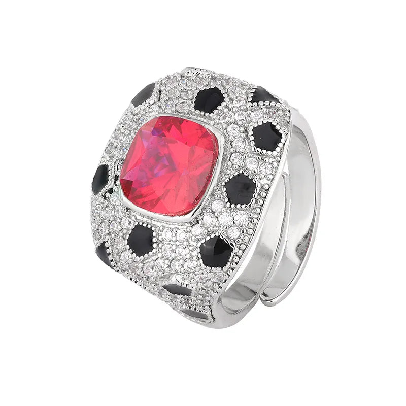 Adjustable Red Ruby Statement Stackable Rings with Black Accents Classic Cubic Zirconia for Women Jewelry Wedding Gift for Guest