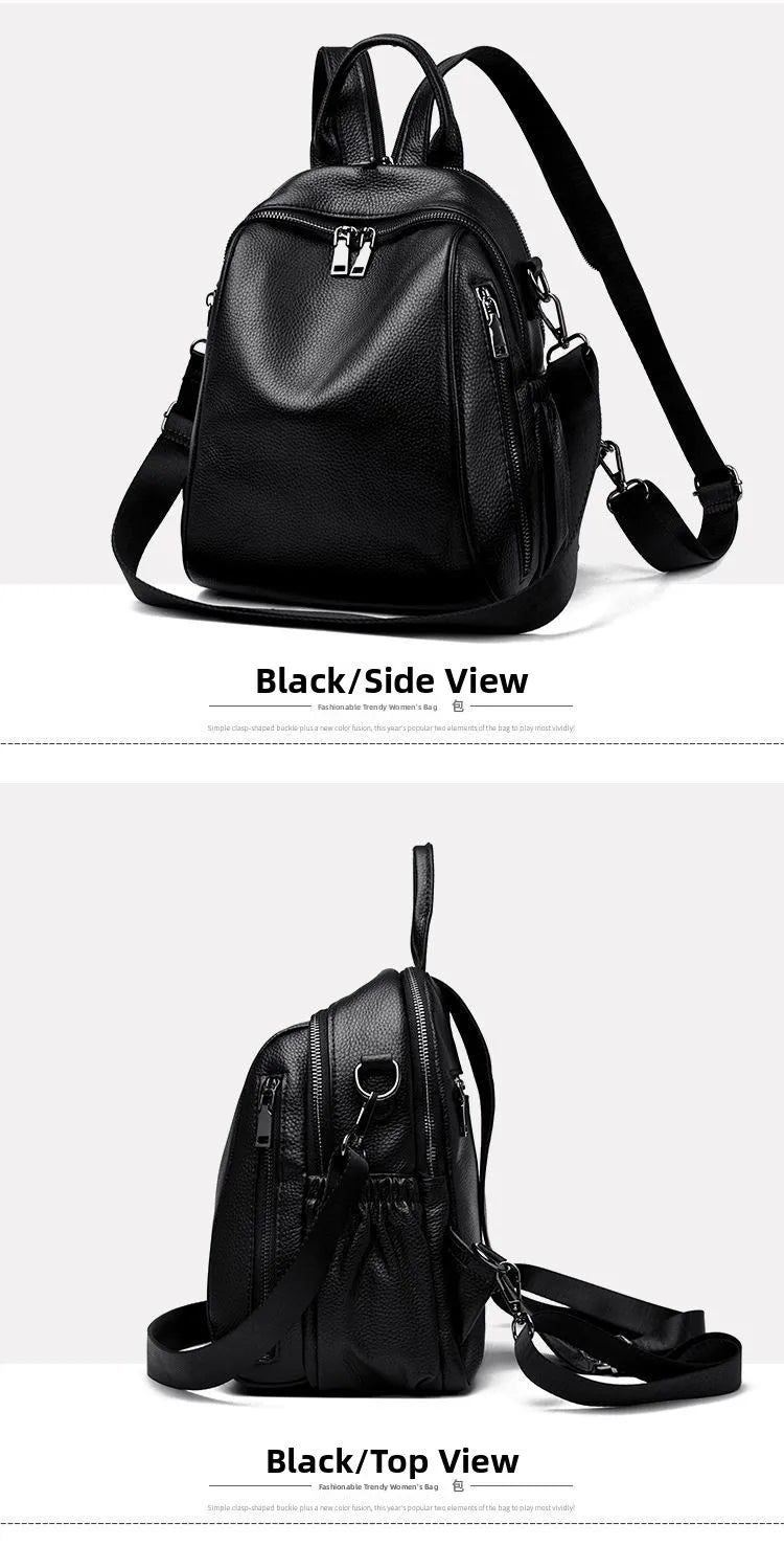 2026 New Fashionable Pure Color Leather Backpack Women's Cross-Border Travel Bag Durable Soft Cowhide Shoulder Bag for All Ages