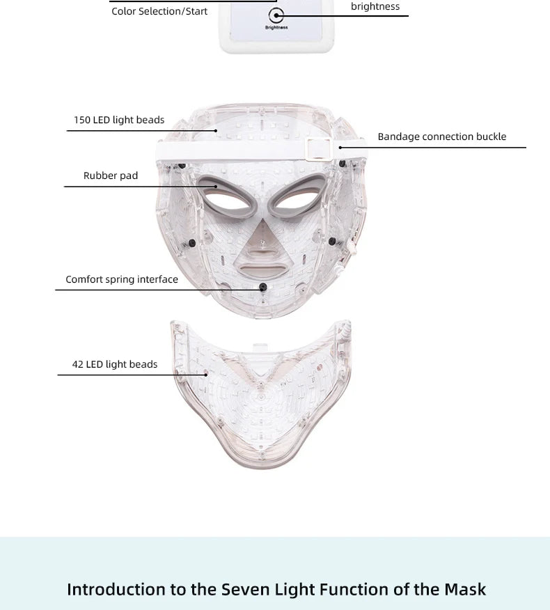 7 Color LED Photon Face Mask Skin Rejuvenation Anti-Aging Neck Beauty Instrument for Acne, Wrinkles & Skin Tightening