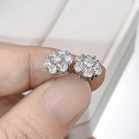 BXINY 2.5/3mm All Moissanite Flower Earrings S925 Sterling Silver Ear Studs for Women Men Party Gifts Fine Jewelry GRA Certified