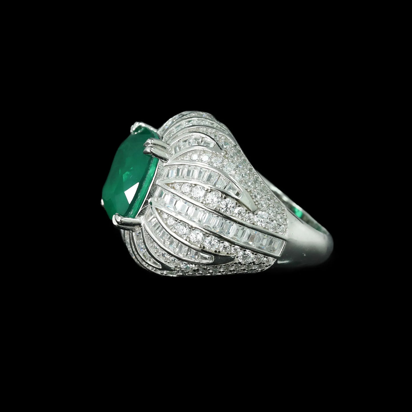 KQDANCE Luxury Solid 925 Silver with Cushion Cut 10*12mm Synthetic Green Emerald Gem Stone Rings For Women Fine Jewelry