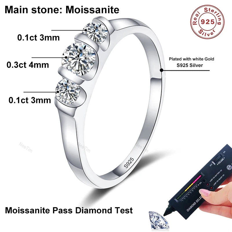 NeeT Full D VVS1 Moissanite Ring for Women 925 Sterling Silver with 18 K Gold Plated Wedding Party Women's Ring Fine Jewelry