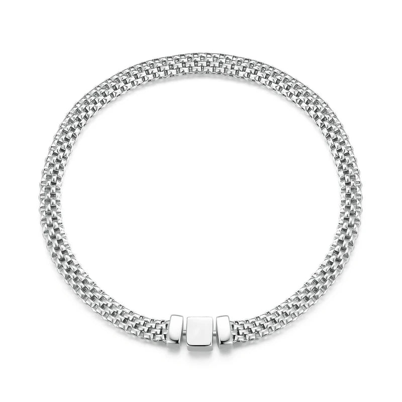 WOSTU 925 Sterling Silver European Simple Knitted Mesh Bracelets For Women Fashion Chain Luxury Wrist Jewelry Wedding Gift B124