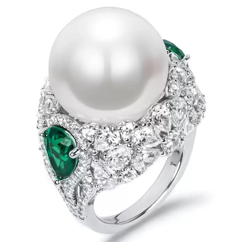 WUIHA Vintage 925 Sterling Silver Lab Sapphire Pearl Emerald High Carbon Diamonds Gemstone Wedding Engagement Ring Fine Jewelry