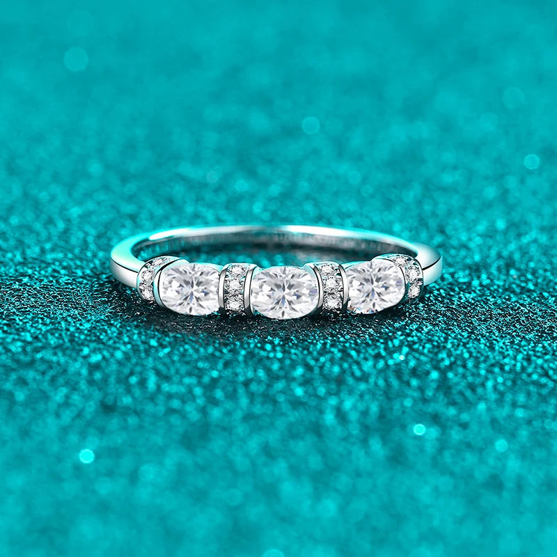 NeeTim Oval Cut Full Moissanite Ring for Women 925 Sterling Silver with White Gold Plated Lab Diamond Wedding Gemstone Rings