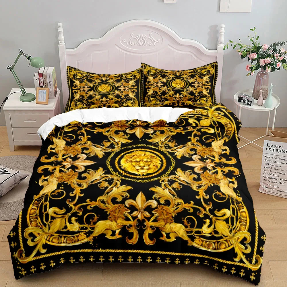 Luxury Baroque Pattern Bedding Set Golden Duvet cover set Twin Double Queen King Size Comforter cover set for Gift Bed Linen