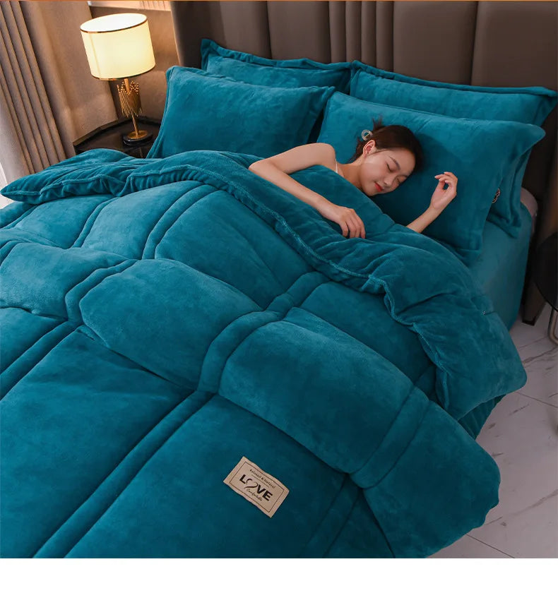 Thicken Lamb Double-faced Velvet Quilt Wool Super Warm Winter Comforter Students Dormitory Luxury Blanket Soft Quilt Duvets
