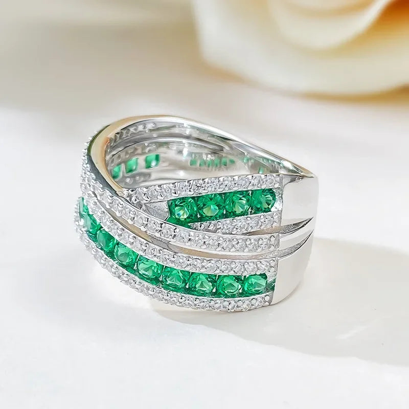 Lab Emerald Diamond Ring 100% Real 925 Sterling Silver Engagement Wedding Band Rings for Women Handmade  Bridal Jewelry