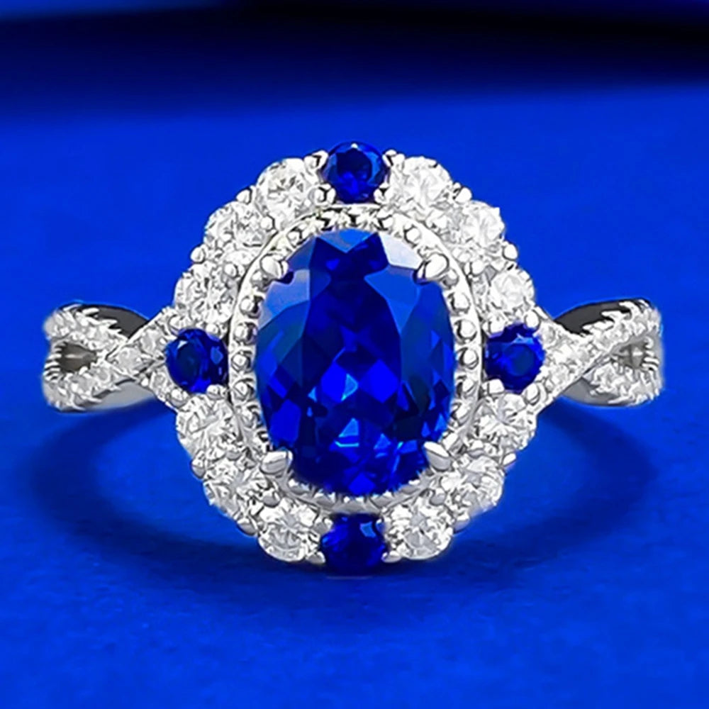 Wong Rain Classic 925 Sterling Silver Oval Cut 6*8 MM Sapphire High Carbon Diamond Gems Engagement Rings Fine Jewelry Wholesale