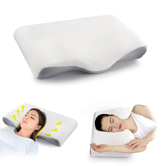 Gray Ergonomic Butterfly Memory Foam Pillow for Neck Support, Comfort, and Pain-Free Sleep