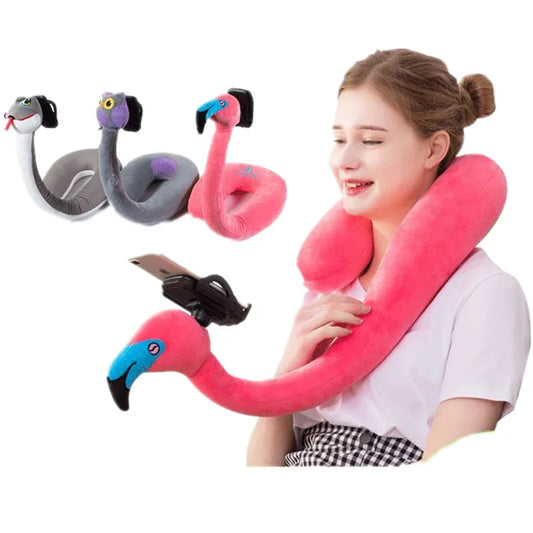 2 In 1 U-shaped Pillow 360 ° Mobile Phone Stand Animal Memory Foam Neck Pillow Travel Home Accessories Comfortable Pillows