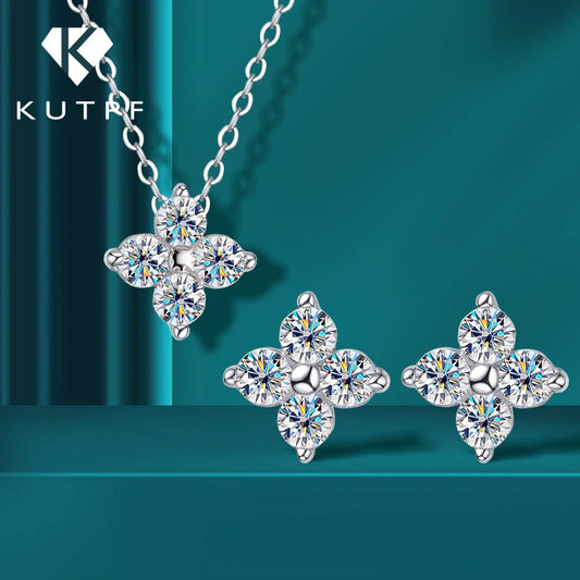 3mm 4-Stone Moissanite Jewelry Set for Women D Color Lab Diamond Stud Earrings Pandant Necklace with Gra Certificates 925 Silver